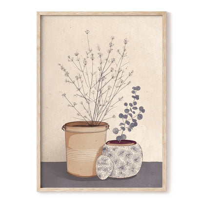 Quiet Botanical Vessels, beige, brown, gray floral wall art, front artwork view