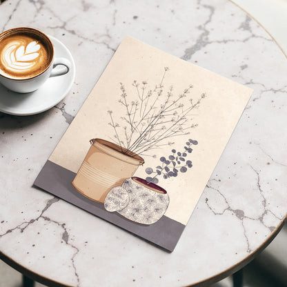 Quiet Botanical Vessels, beige, brown, gray floral wall art displayed in a styled interior, gallery view 3