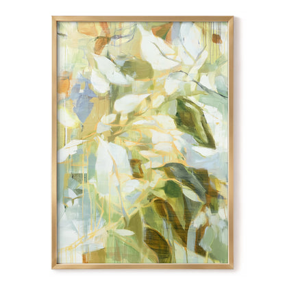 Quiet Canopy, green, beige, white nature wall art, front artwork view