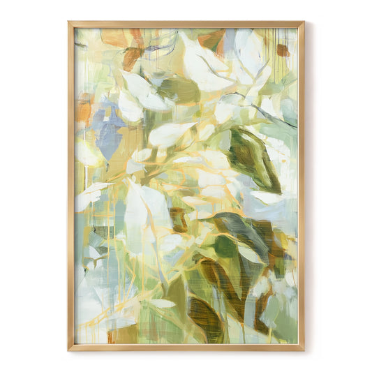 Quiet Canopy, green, beige, white nature wall art, front artwork view