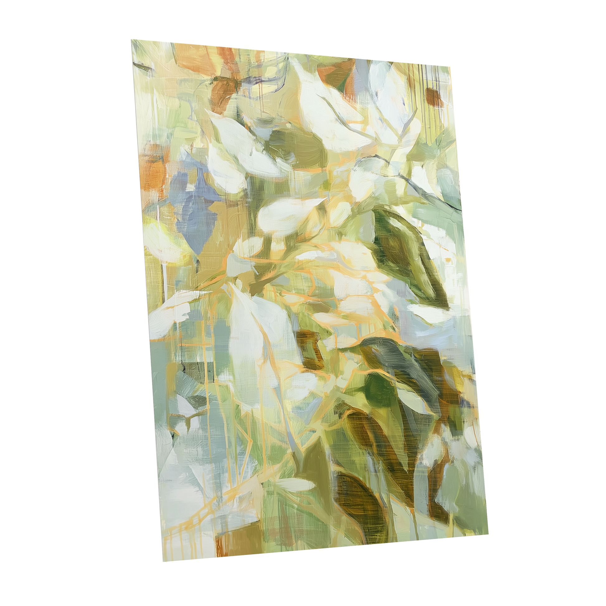 Quiet Canopy, green, beige, white nature wall art shown as a unframed poster wall art print