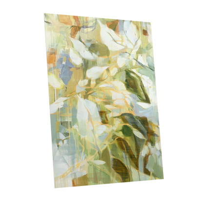 Quiet Canopy, green, beige, white nature wall art shown as a unframed poster wall art print