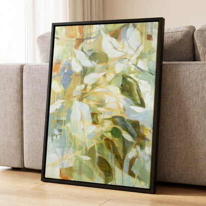 Quiet Canopy, green, beige, white nature wall art displayed in a styled interior, gallery view 4