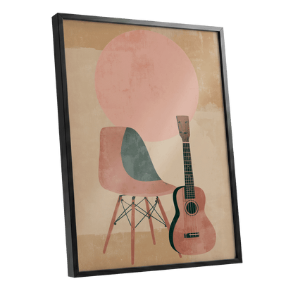 Quiet Chords, black, green, beige minimalist wall art shown as a black framed poster wall art print