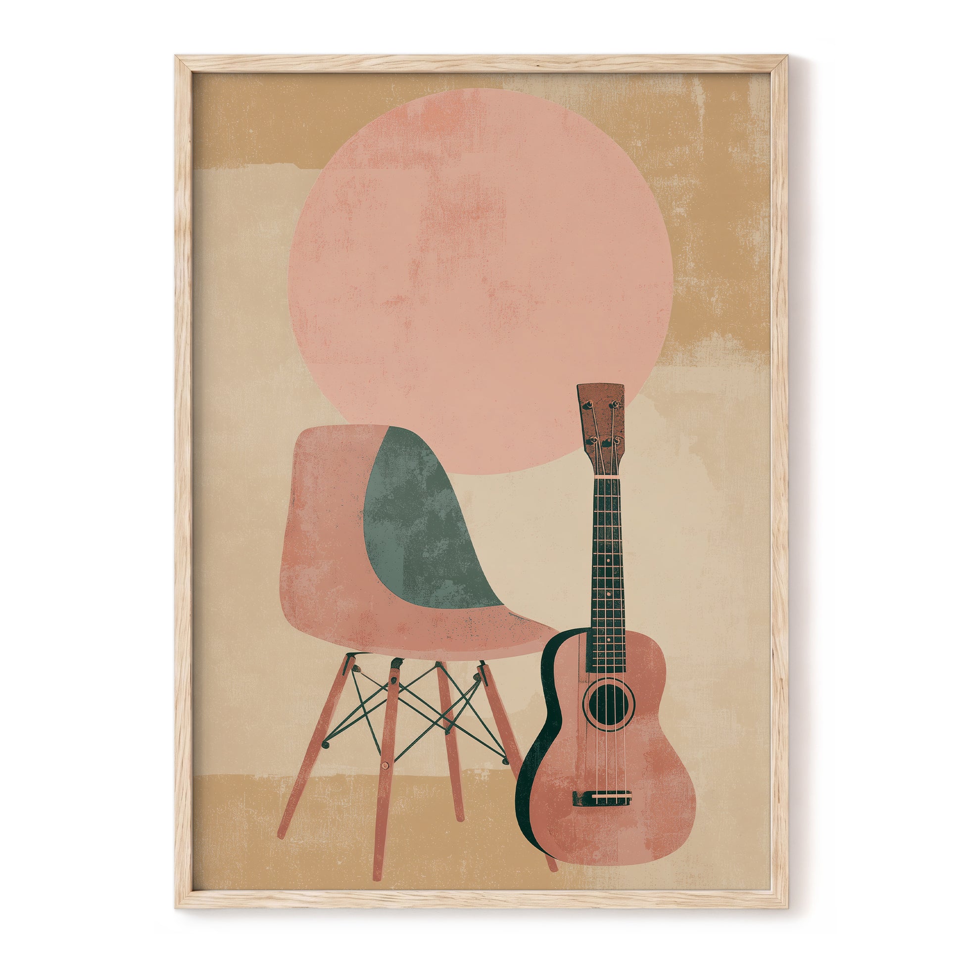 Quiet Chords, black, green, beige minimalist wall art, front artwork view