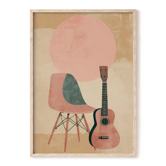 Quiet Chords, black, green, beige minimalist wall art, front artwork view