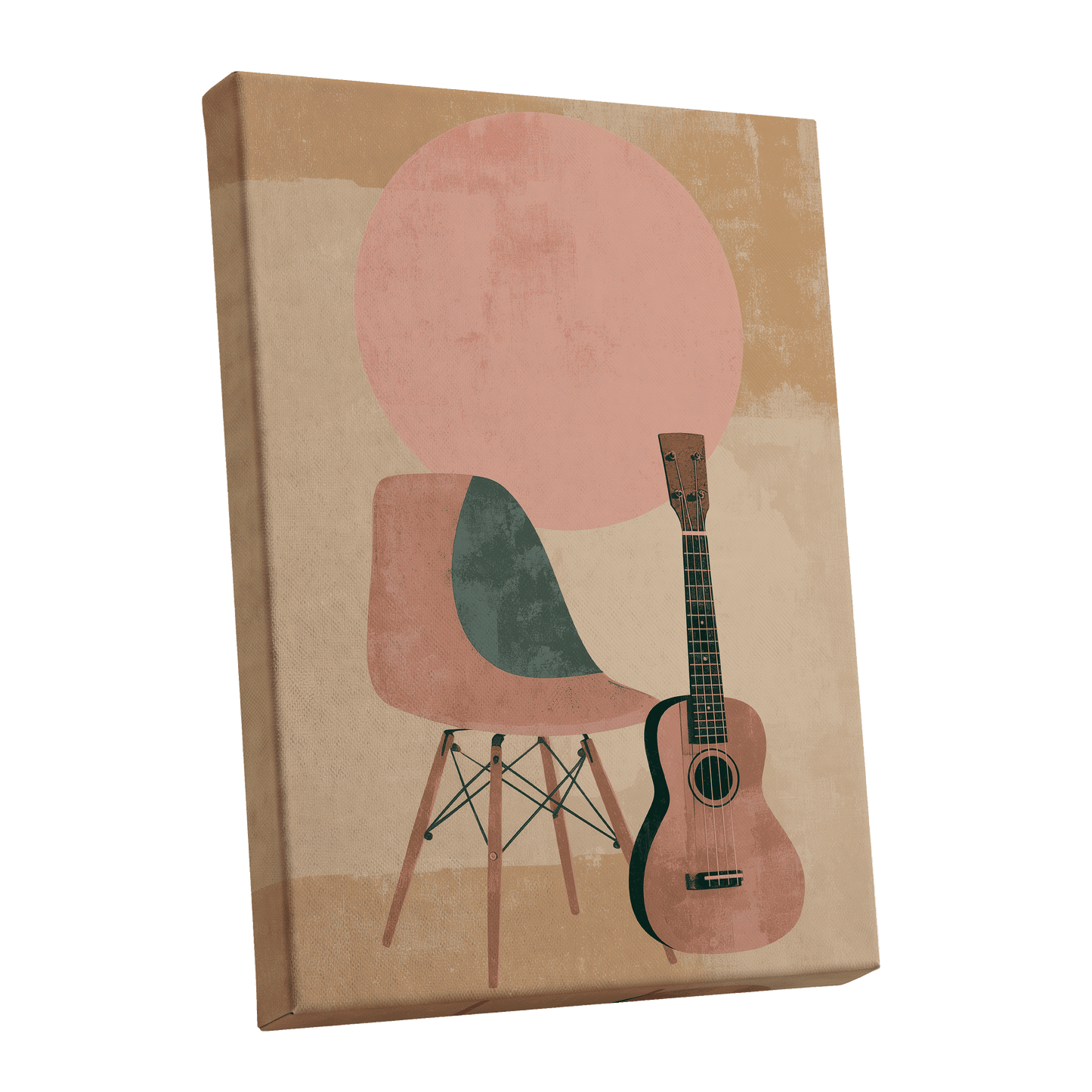 Quiet Chords, black, green, beige minimalist wall art shown as a stretched canvas wall art