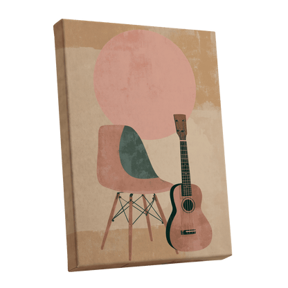 Quiet Chords, black, green, beige minimalist wall art shown as a stretched canvas wall art
