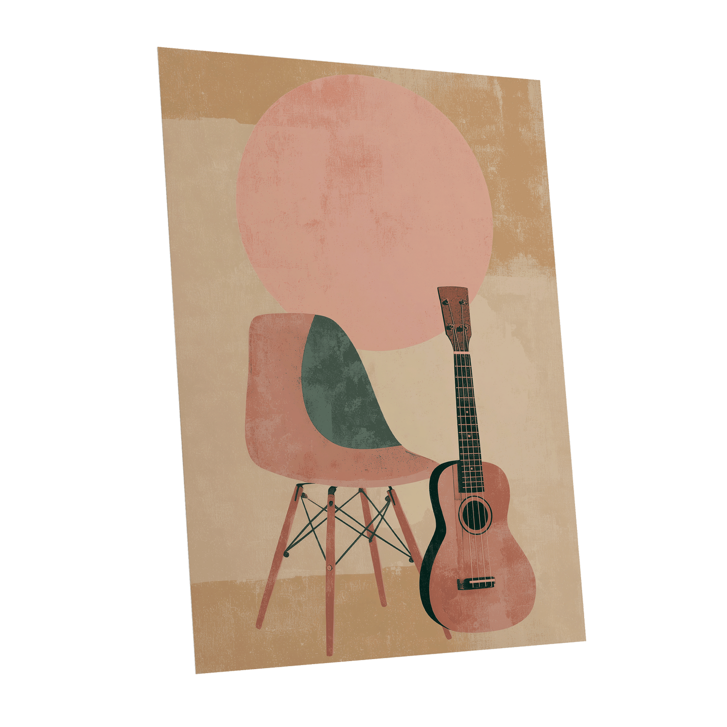 Quiet Chords, black, green, beige minimalist wall art shown as a unframed poster wall art print