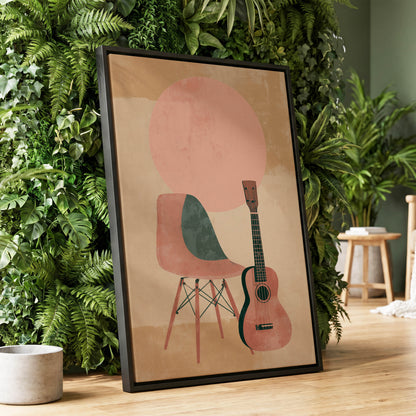Quiet Chords, black, green, beige minimalist wall art displayed in a styled interior, gallery view 1