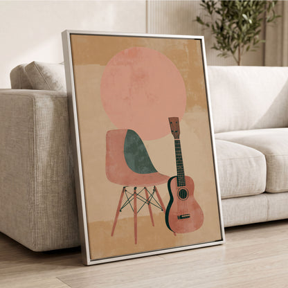 Quiet Chords, black, green, beige minimalist wall art displayed in a styled interior, gallery view 2