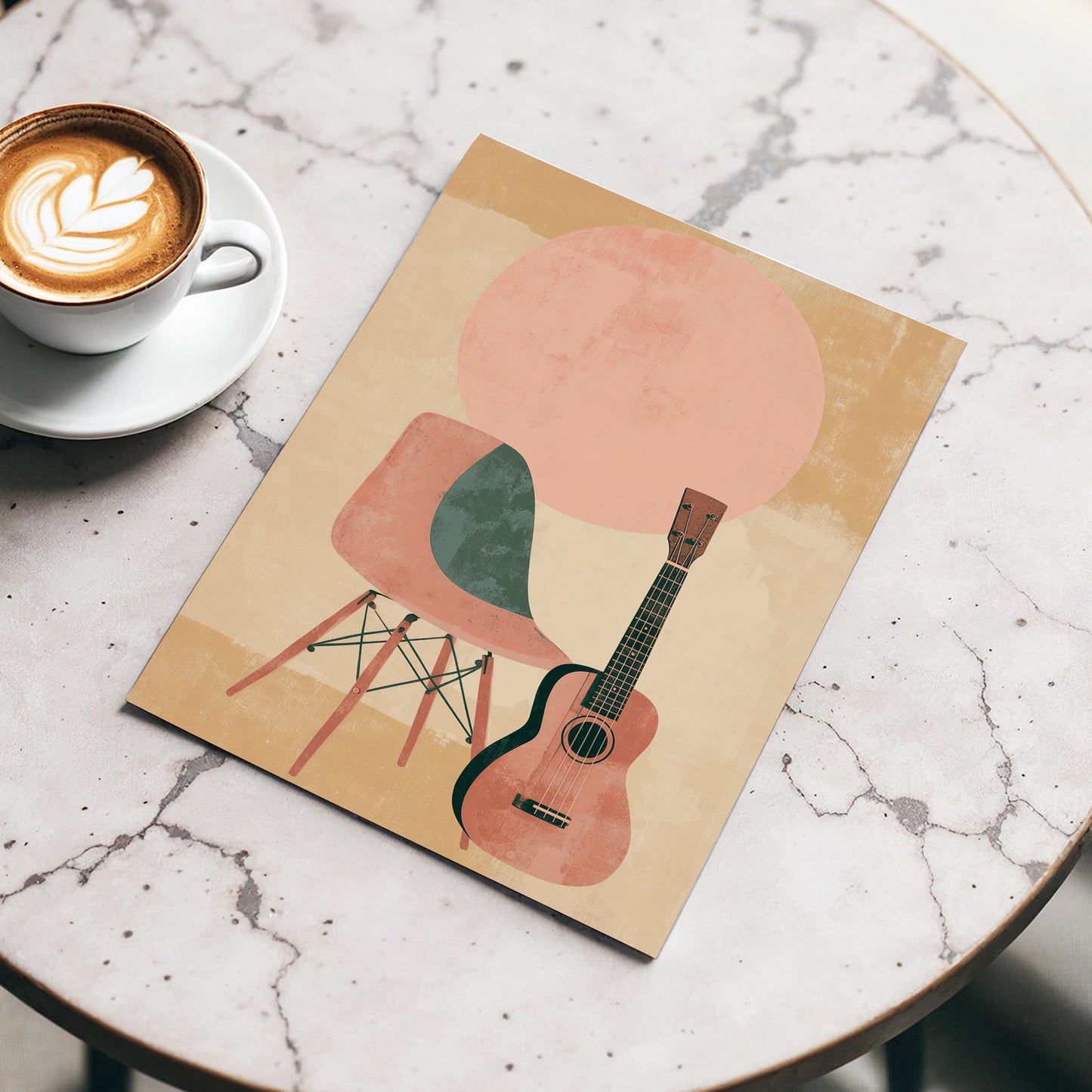 Quiet Chords, black, green, beige minimalist wall art displayed in a styled interior, gallery view 3
