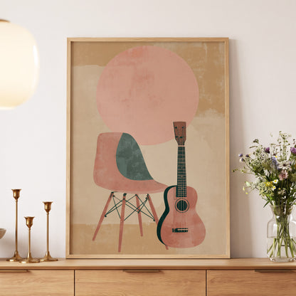 Quiet Chords, black, green, beige minimalist wall art displayed in a styled interior, gallery view 4