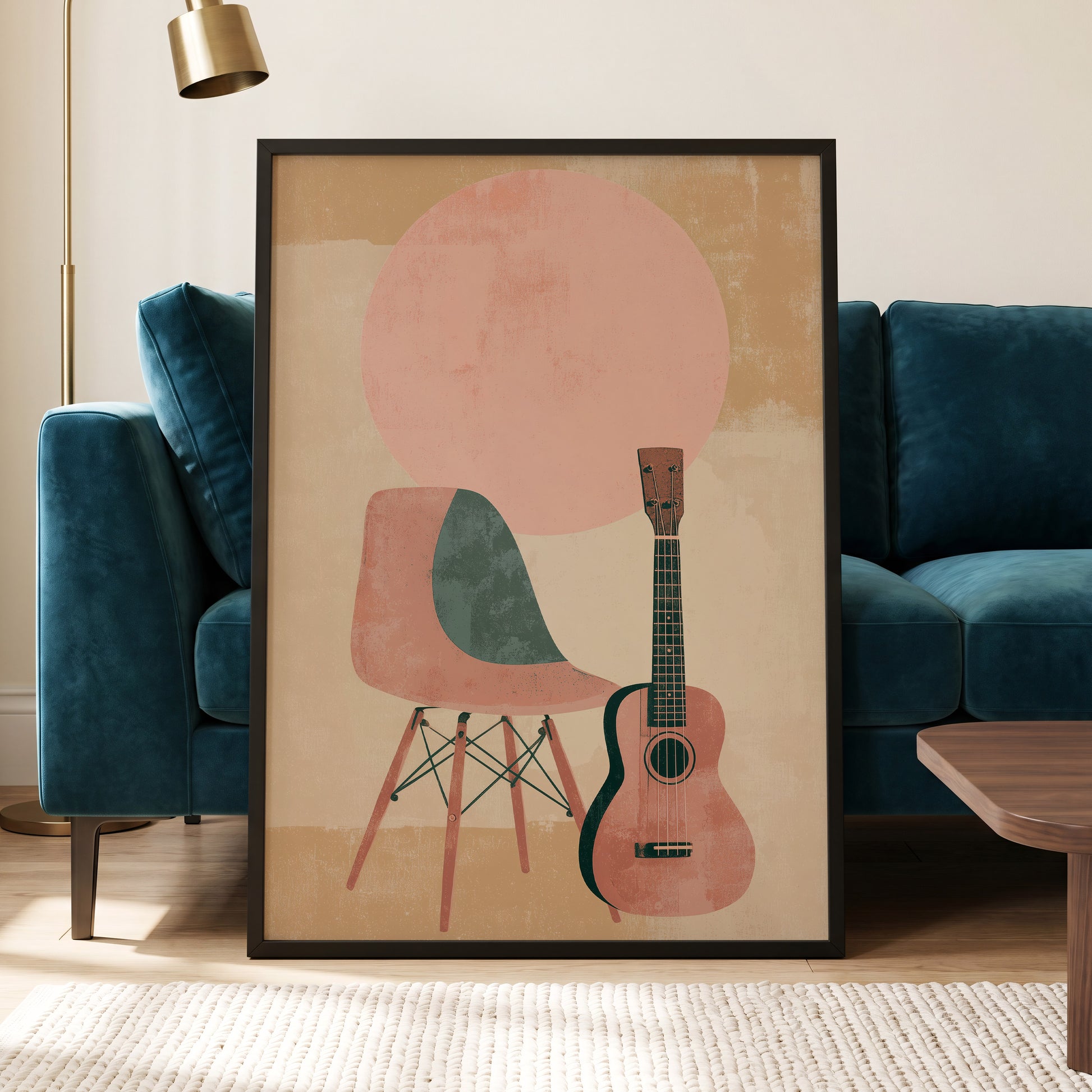 Quiet Chords, black, green, beige minimalist wall art displayed in a styled interior, gallery view 5