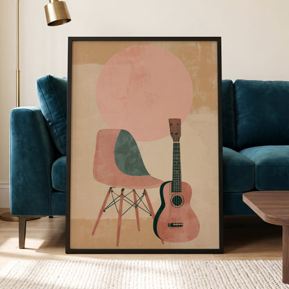 Quiet Chords, black, green, beige minimalist wall art displayed in a styled interior, gallery view 5
