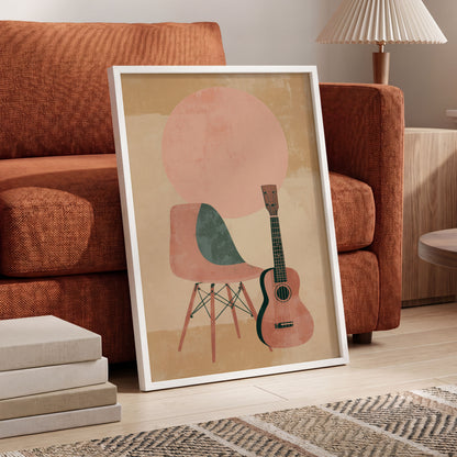 Quiet Chords, black, green, beige minimalist wall art displayed in a styled interior, gallery view 6