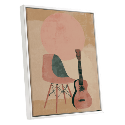 Quiet Chords, black, green, beige minimalist wall art shown as a white framed canvas wall art