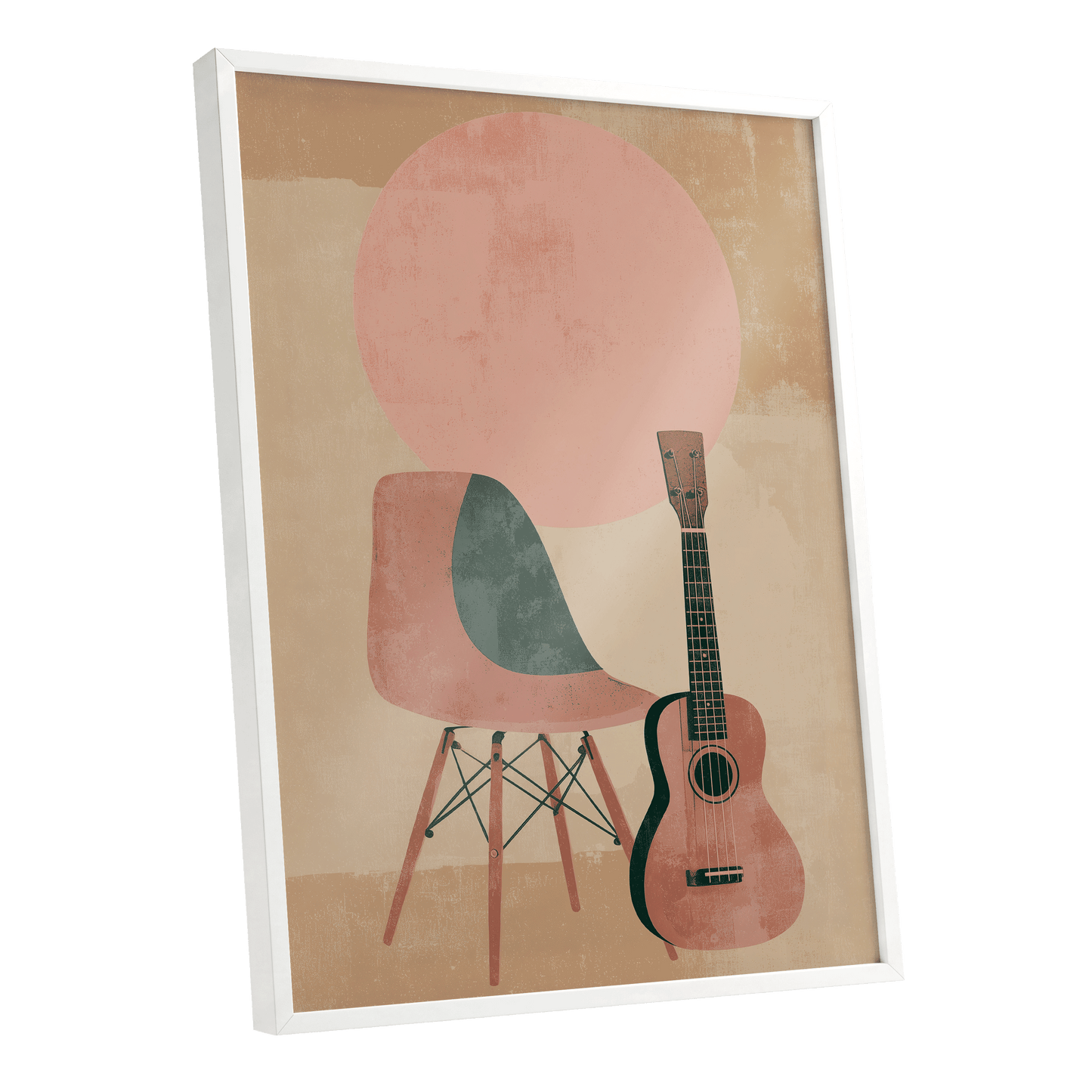 Quiet Chords, black, green, beige minimalist wall art shown as a white framed poster wall art print