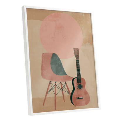 Quiet Chords, black, green, beige minimalist wall art shown as a white framed poster wall art print