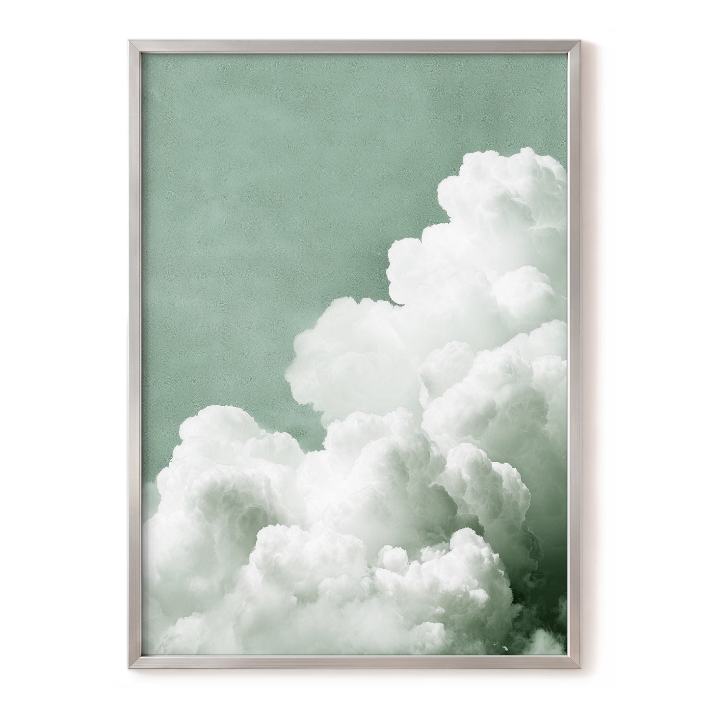 Quiet Cloudrise, green, white, gray nature wall art, front artwork view