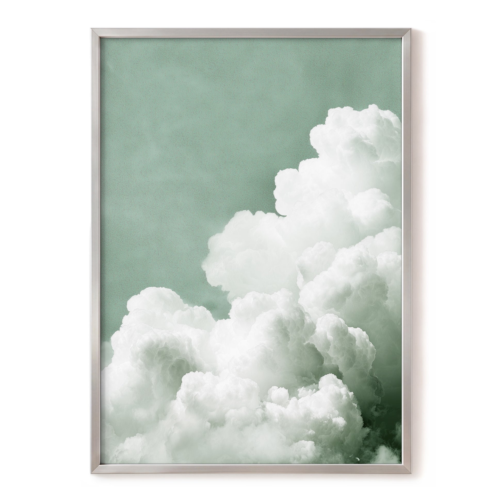 Quiet Cloudrise, green, white, gray nature wall art, front artwork view