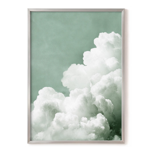 Quiet Cloudrise, green, white, gray nature wall art, front artwork view