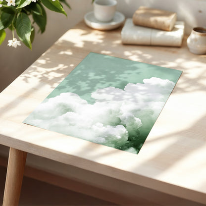 Quiet Cloudrise, green, white, gray nature wall art displayed in a styled interior, gallery view 5