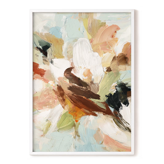 Quiet Collision, white, beige, brown abstract wall art, front artwork view
