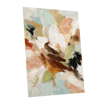 Quiet Collision, white, beige, brown abstract wall art shown as a unframed poster wall art print