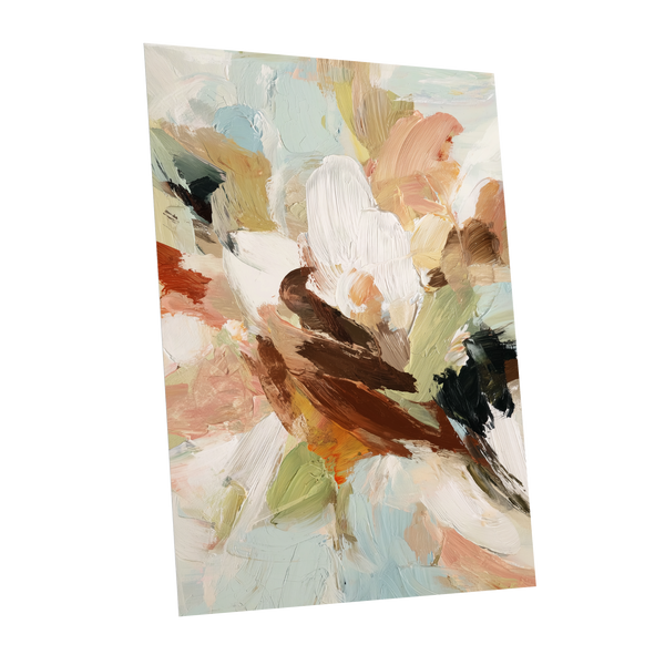 Quiet Collision, white, beige, brown abstract wall art shown as a unframed poster wall art print