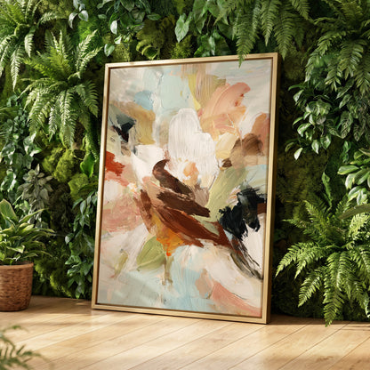 Quiet Collision, white, beige, brown abstract wall art displayed in a styled interior, gallery view 4