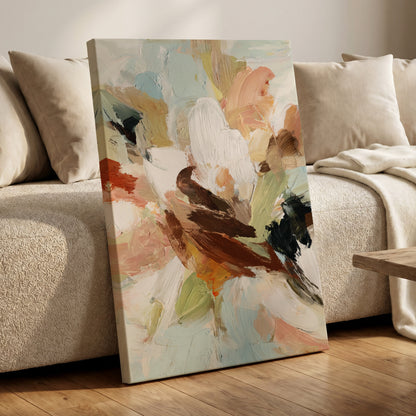 Quiet Collision, white, beige, brown abstract wall art displayed in a styled interior, gallery view 7