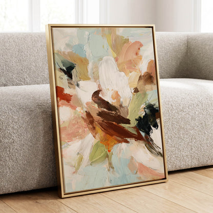 Quiet Collision, white, beige, brown abstract wall art displayed in a styled interior, gallery view 8