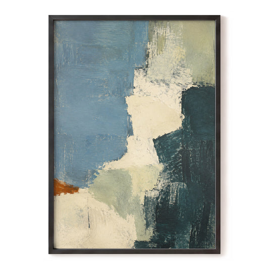 Quiet Colourfields, blue, green, beige abstract wall art, front artwork view