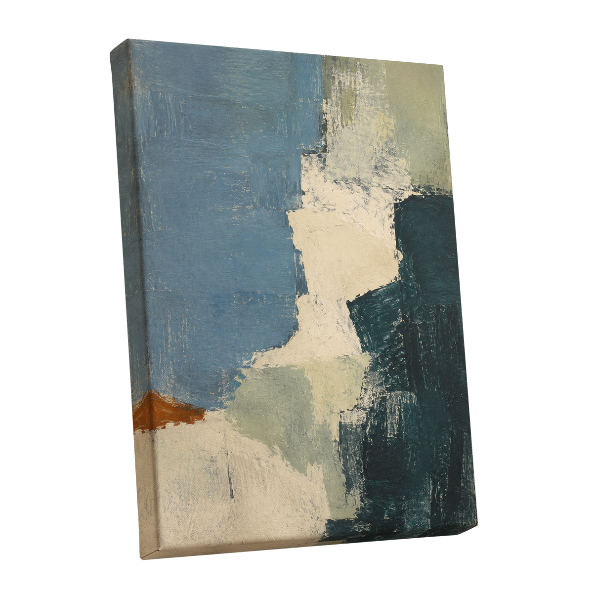 Quiet Colourfields, blue, green, beige abstract wall art shown as a stretched canvas wall art