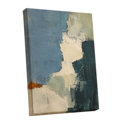 Quiet Colourfields, blue, green, beige abstract wall art shown as a stretched canvas wall art