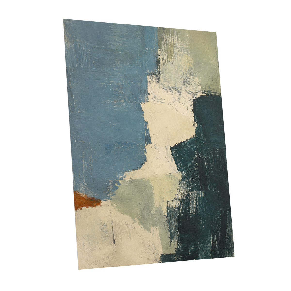 Quiet Colourfields, blue, green, beige abstract wall art shown as a unframed poster wall art print