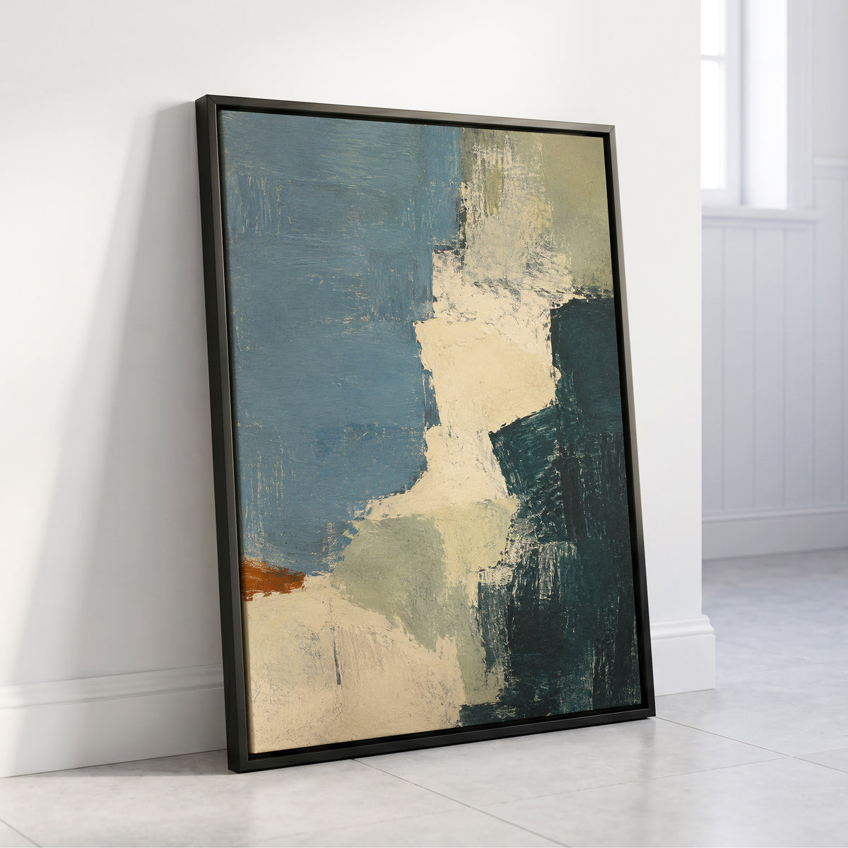 Quiet Colourfields, blue, green, beige abstract wall art displayed in a styled interior, gallery view 4