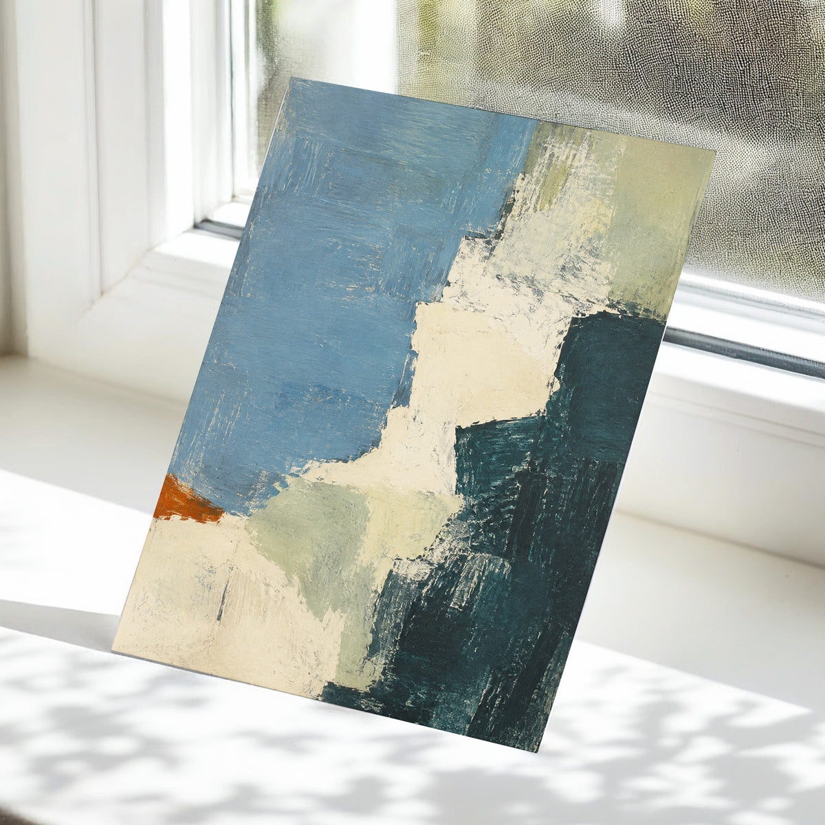 Quiet Colourfields, blue, green, beige abstract wall art displayed in a styled interior, gallery view 5