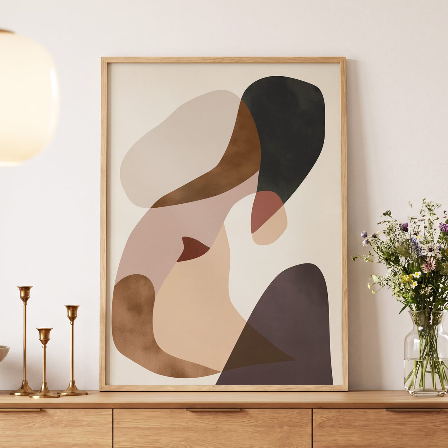 Quiet Confluence, black, beige, brown abstract wall art displayed in a styled interior, gallery view 5
