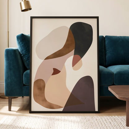 Quiet Confluence, black, beige, brown abstract wall art displayed in a styled interior, gallery view 6