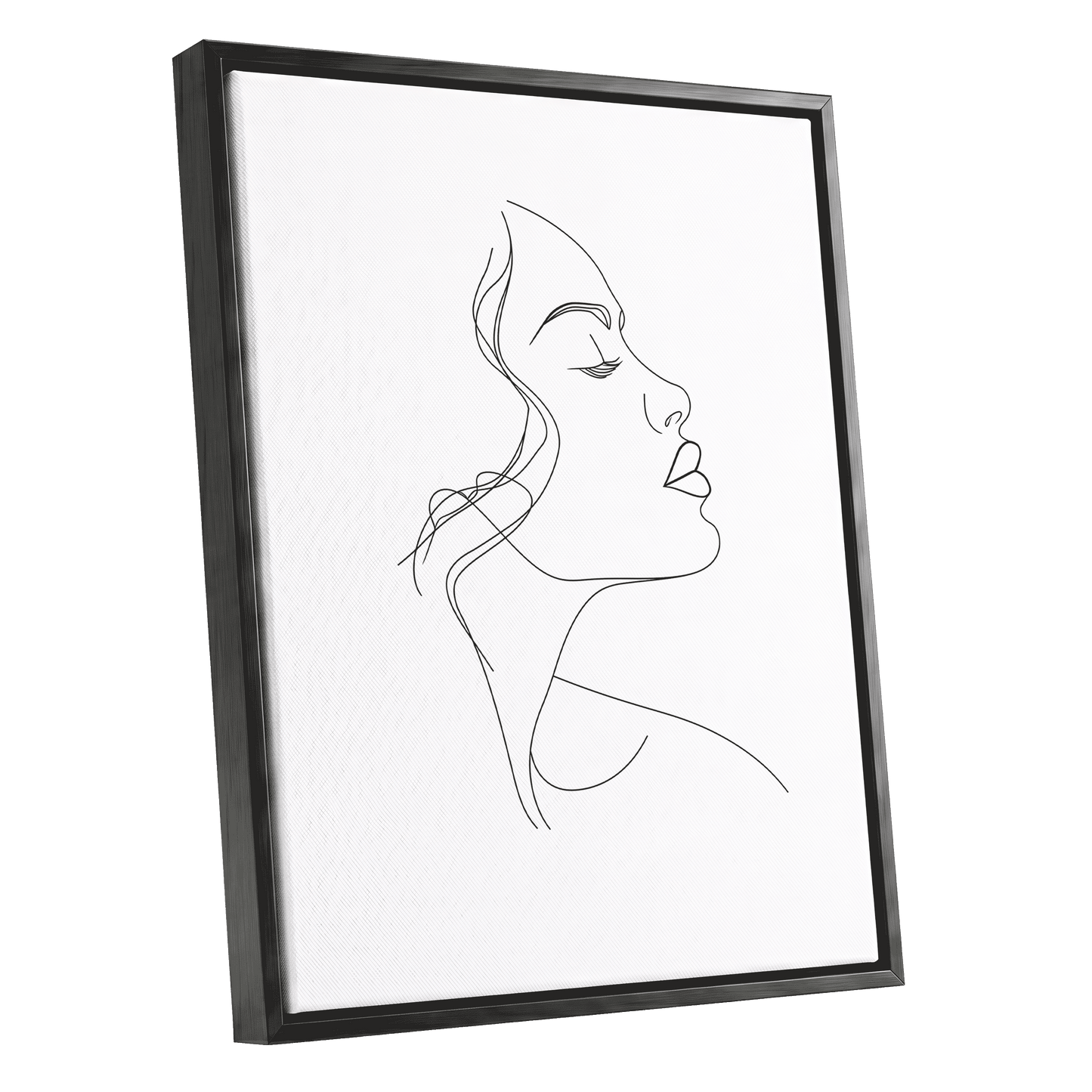 Quiet Contour, black, white minimalist wall art shown as a black framed canvas wall art