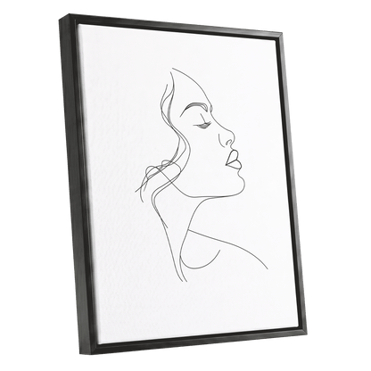 Quiet Contour, black, white minimalist wall art shown as a black framed canvas wall art