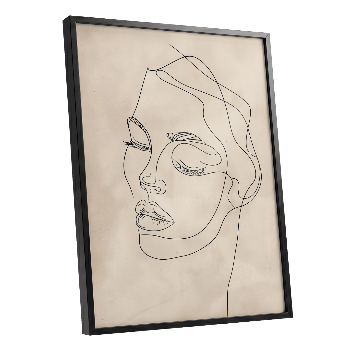 Quiet Contour, black, beige minimalist wall art shown as a black framed poster wall art print