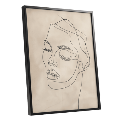Quiet Contour, black, beige minimalist wall art shown as a black framed poster wall art print