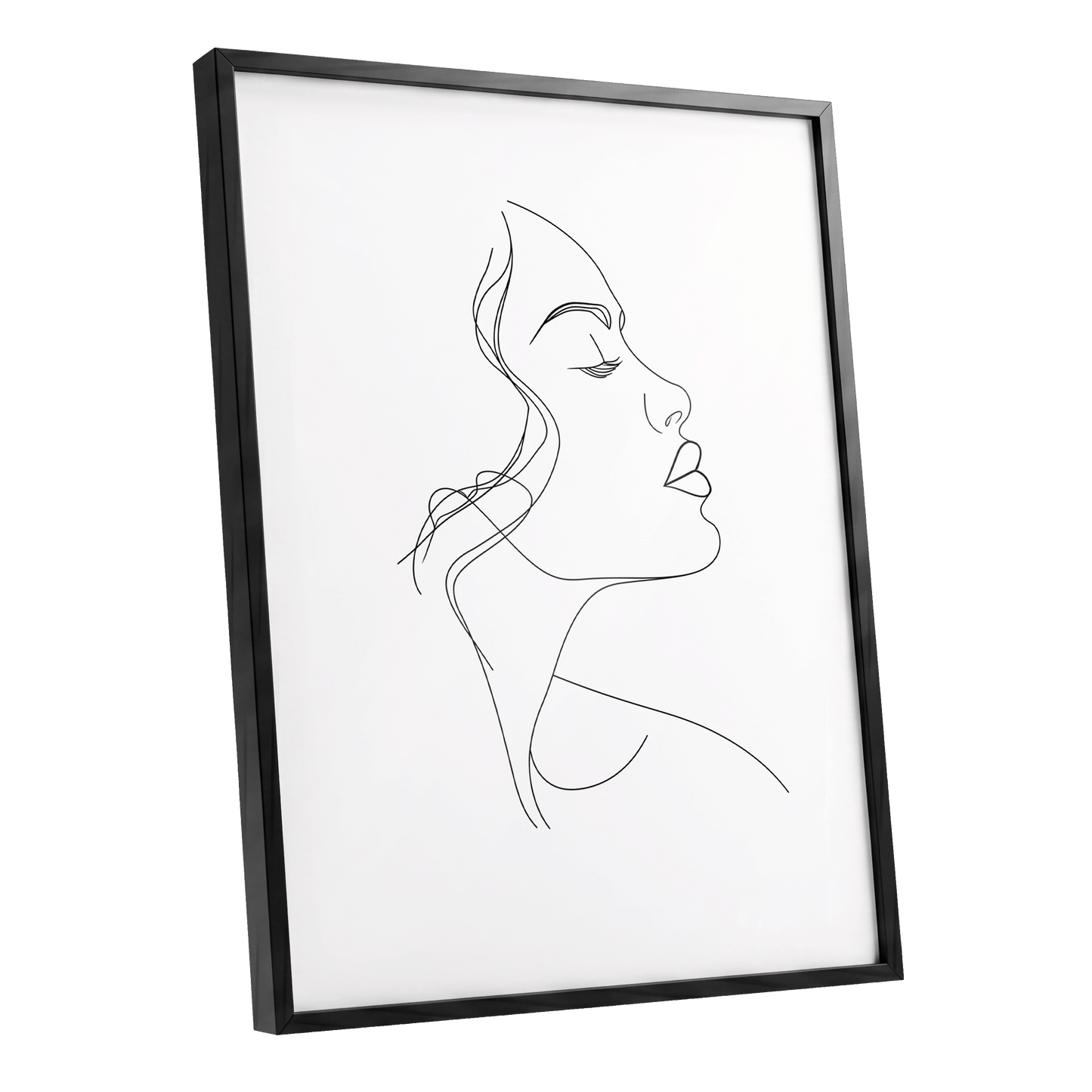 Quiet Contour, black, white minimalist wall art shown as a black framed poster wall art print