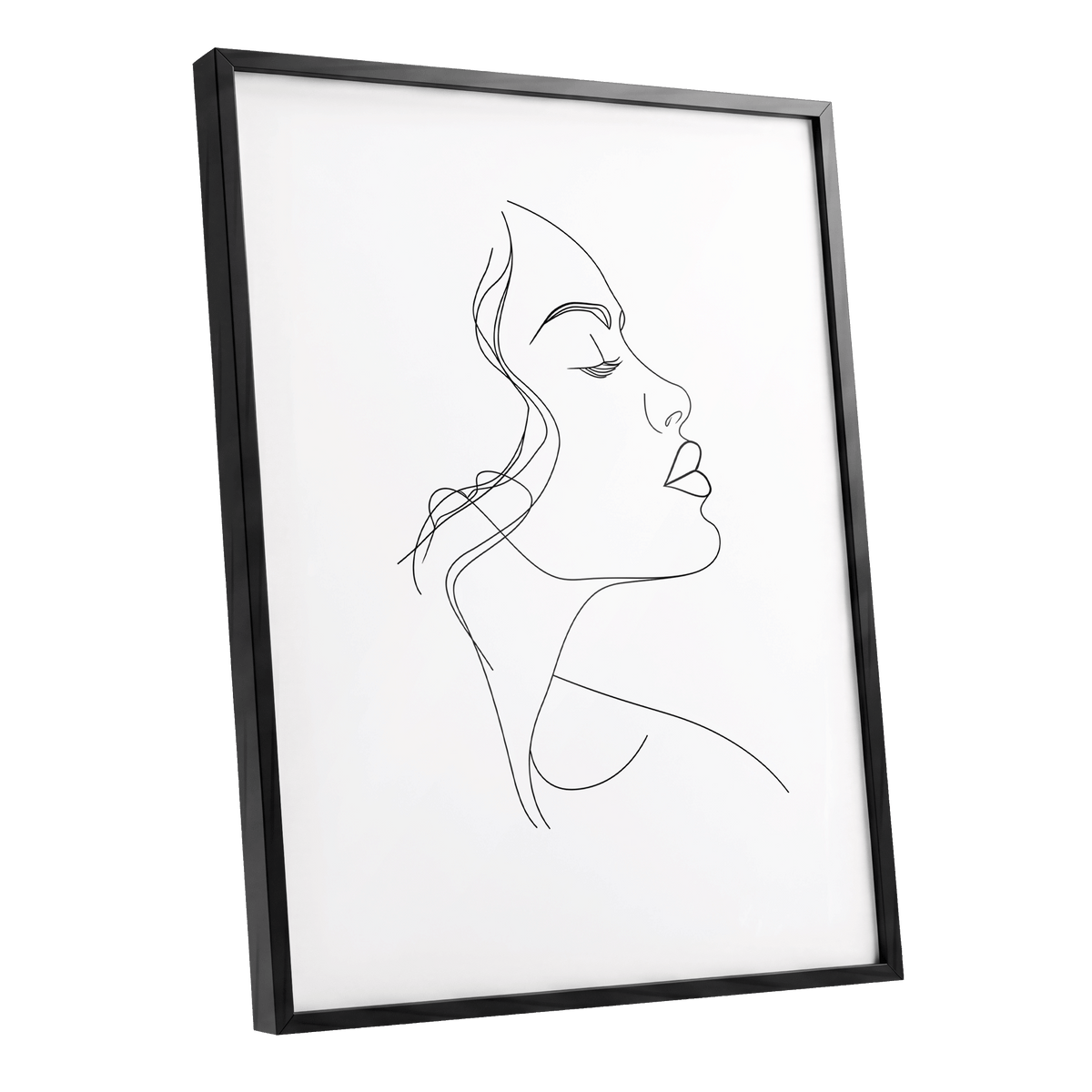 Quiet Contour, black, white minimalist wall art shown as a black framed poster wall art print