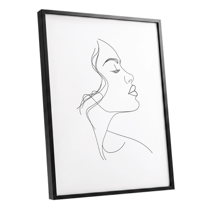 Quiet Contour, black, white minimalist wall art shown as a black framed poster wall art print