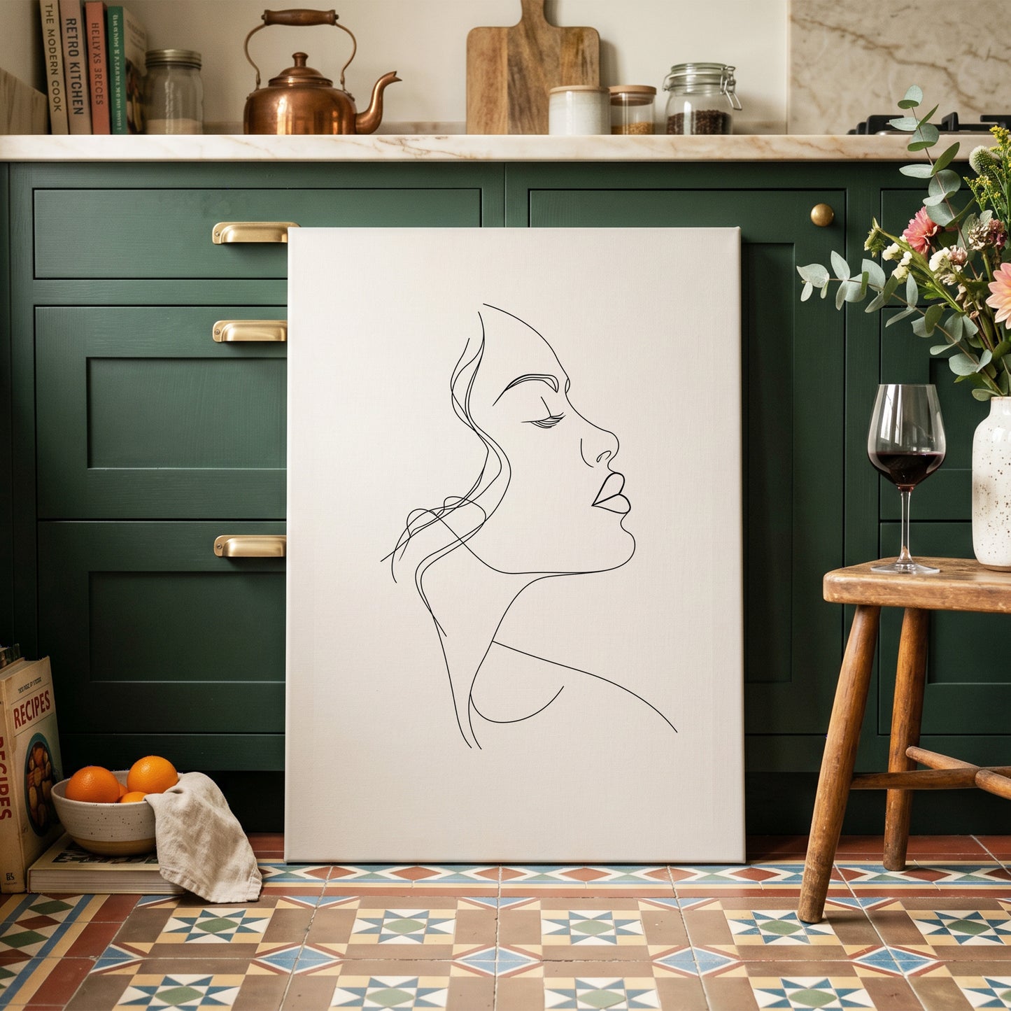 Quiet Contour, black, white minimalist wall art on canvas displayed in a styled interior, gallery view 2