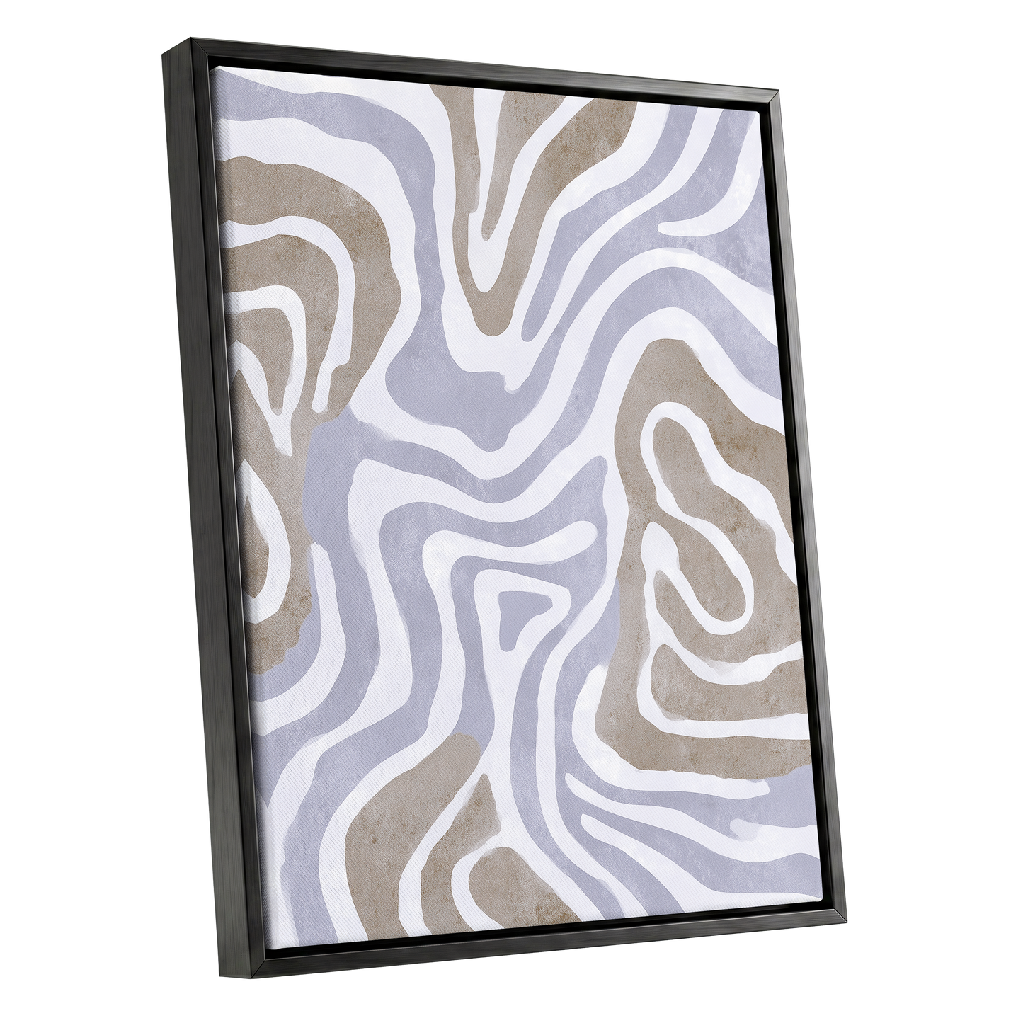 Quiet Contour Drift, white, gray, beige abstract wall art shown as a black framed canvas wall art
